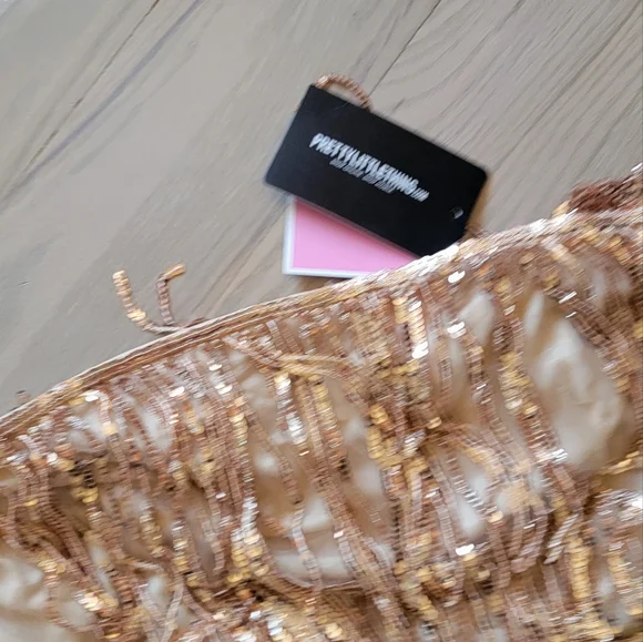 Gold fringe strapless dress sequins pretty little thing size large 12 - Picture 3 of 5